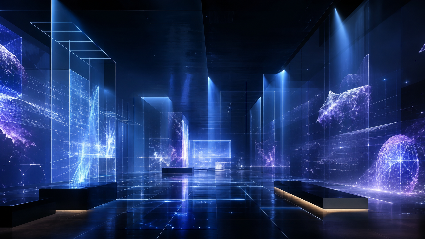 Immersive digital installation with holographic architecture